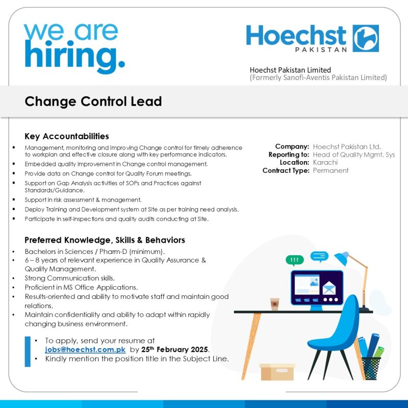 Hoechst PAKISTAN Jobs Change Control Lead 1