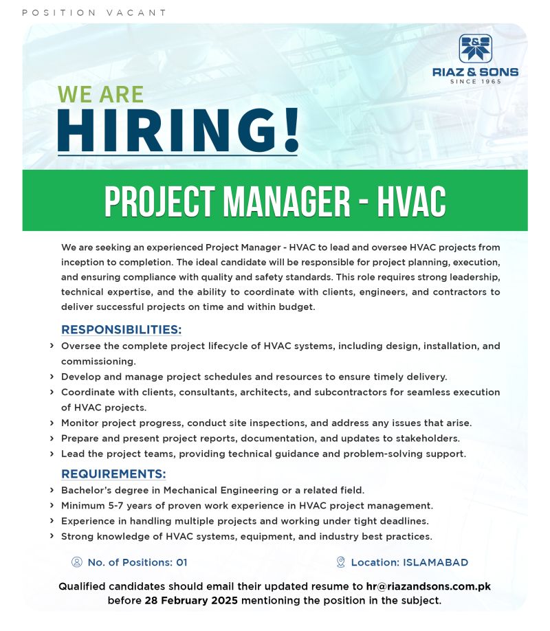 Riaz & Sons Jobs Project Manager HVAC 1