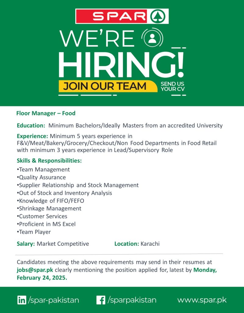 SPAR Pakistan Jobs Floor Manager Food 1