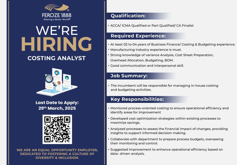 Feroze1888 Mills Ltd Jobs Costing Analyst 1