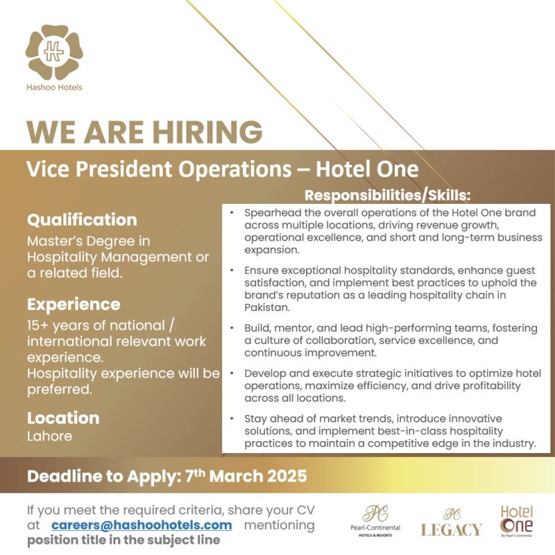 Hashoo Hotels Jobs March 2025 2