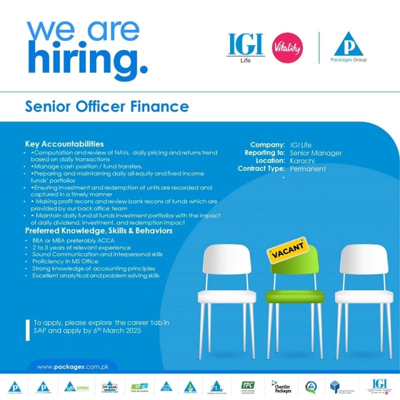 IGI Life Jobs Sr Officer Finance 1