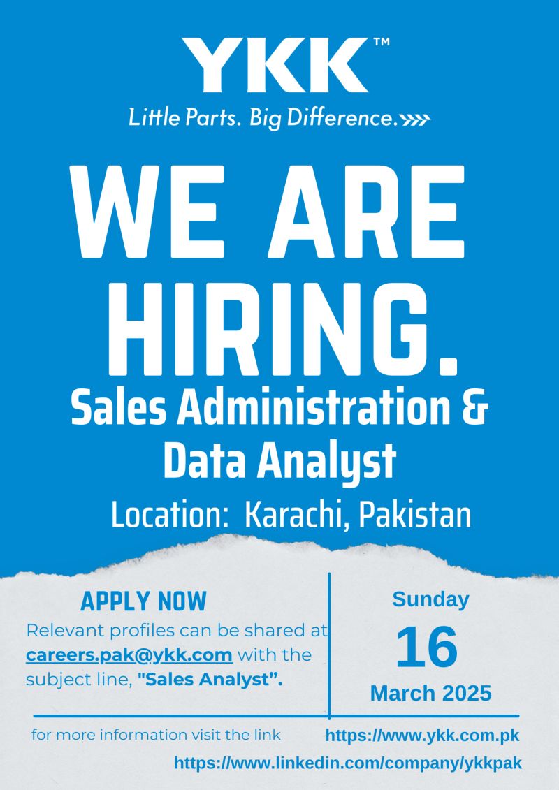 YKK Pakistan Pvt Ltd Jobs Sales Administration and Data Analyst 1