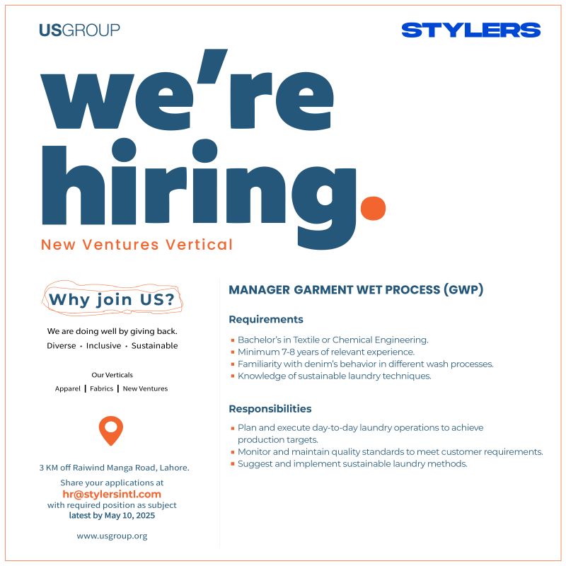 US Group Jobs Manager Garment Wet Process (GWP) 1