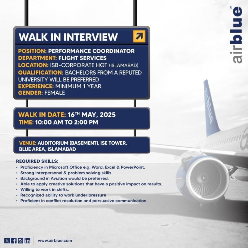 Airblue Pakistan Jobs Performance Coordinator 1