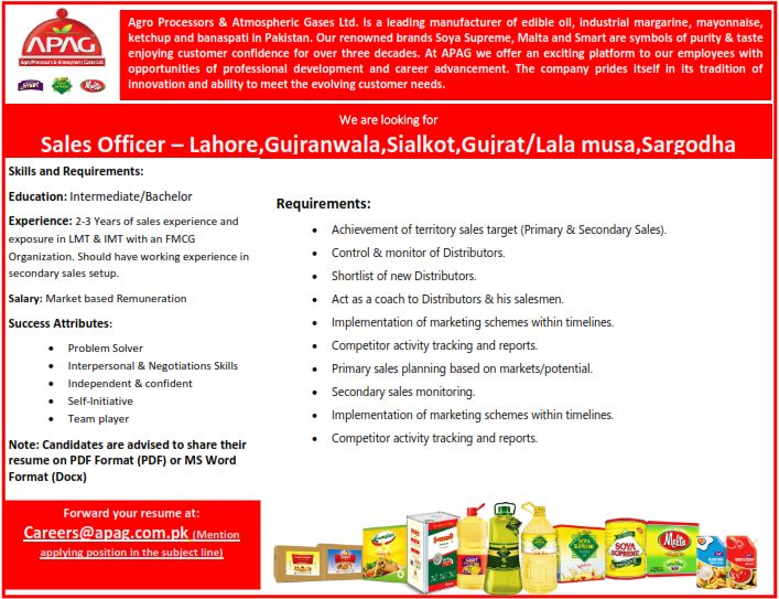 Agro Processors & Atmospheric Gases Pvt Ltd APAG Jobs Sales Officer 1