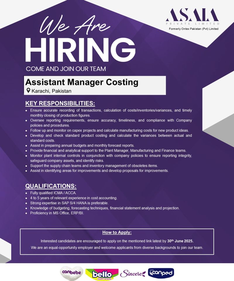 ASAIA Pvt Ltd Jobs Assistant Manager Costing 1