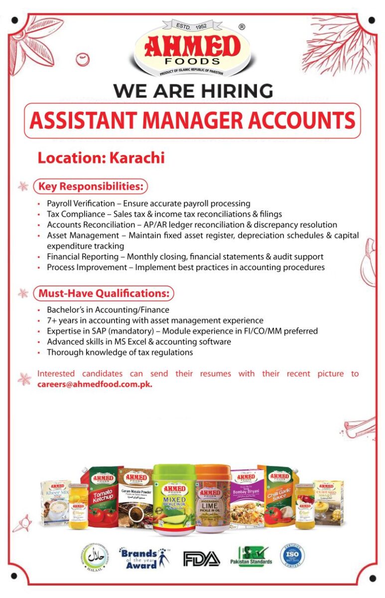 Ahmed Foods Pvt Ltd Jobs Assistant Manager Accounts 1