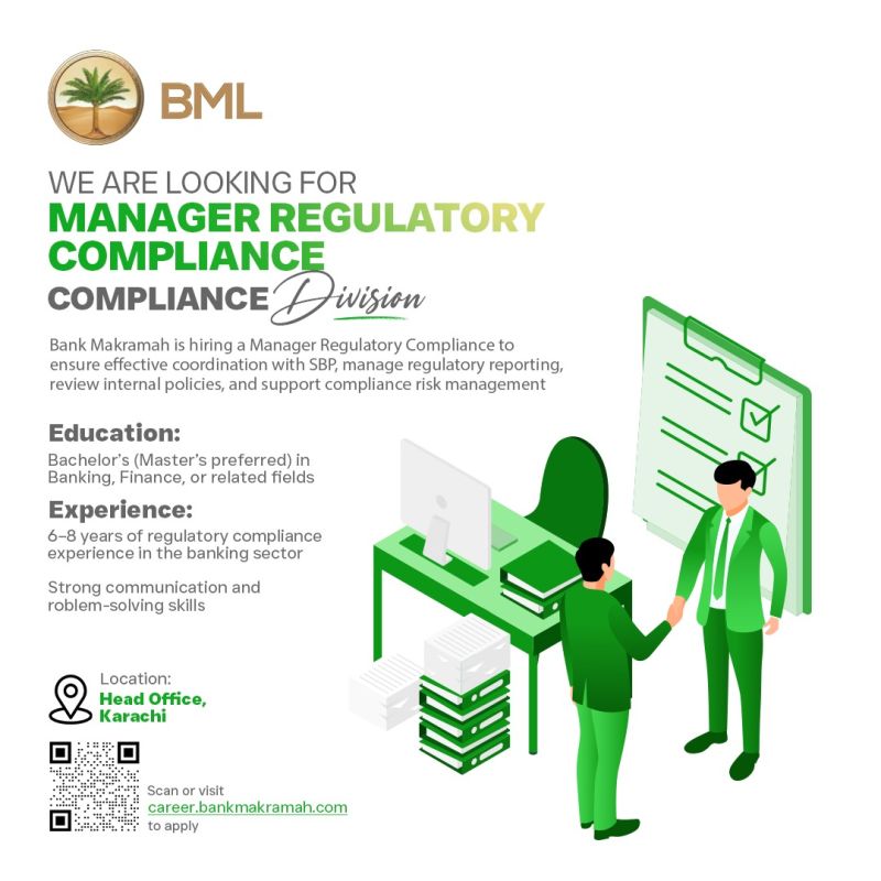 Bank Makramah Limited BML Jobs Manager Regulatory Compliance 1