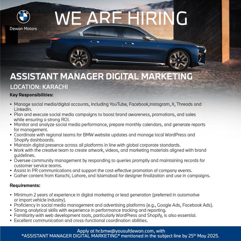 Dewan Motors Jobs Assistant Manager Digital Marketing 1