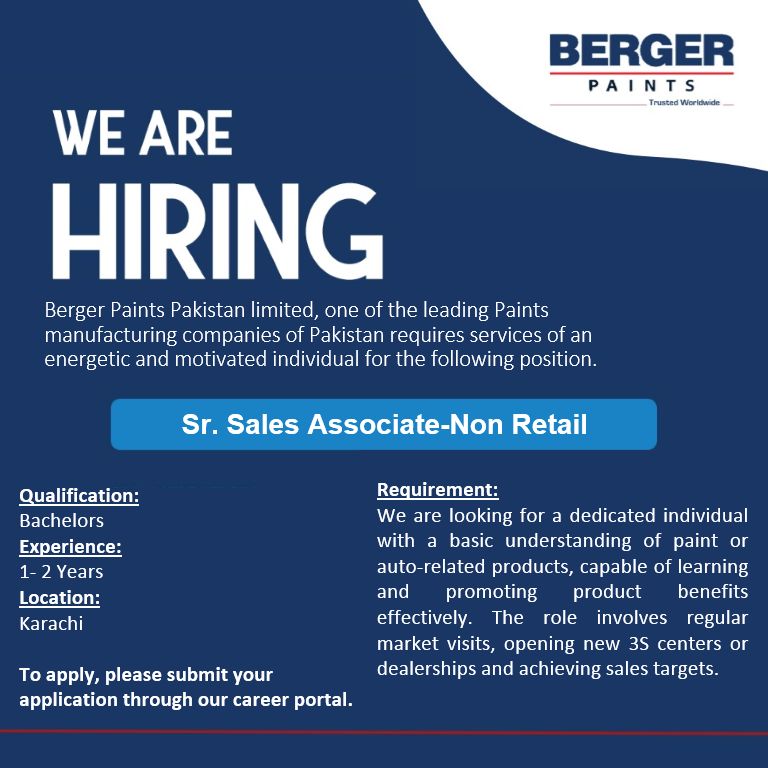 Berger Paints Pakistan Jobs Sr Sales Associate 1