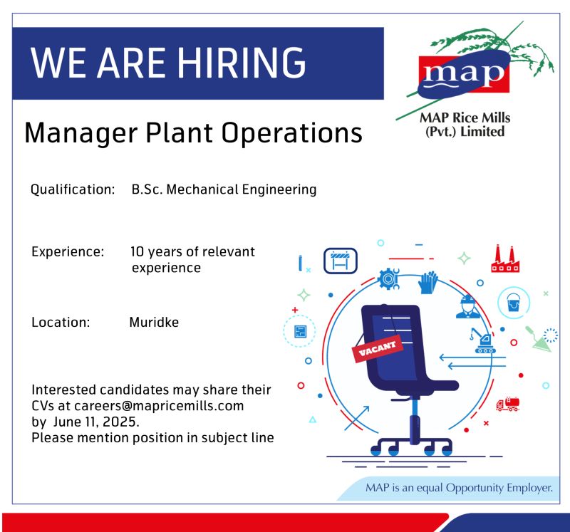 MAP Rice Mills (Pvt) Limited Jobs Manager Plant Operations 1