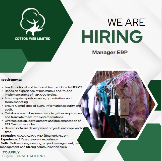 Cotton Web Limited Jobs Manager ERP 1