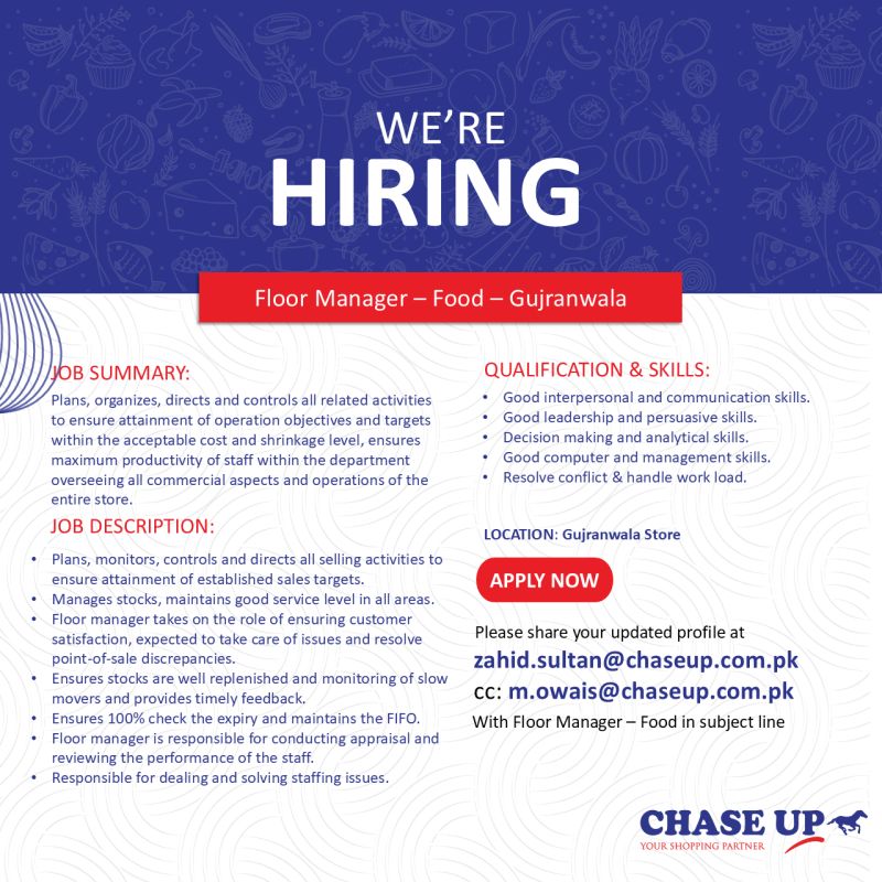 Chase Up Jobs Floor Manager Food 1