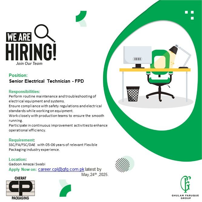 Cherat Packaging Pvt Ltd Jobs Sr Electrical Technician 1