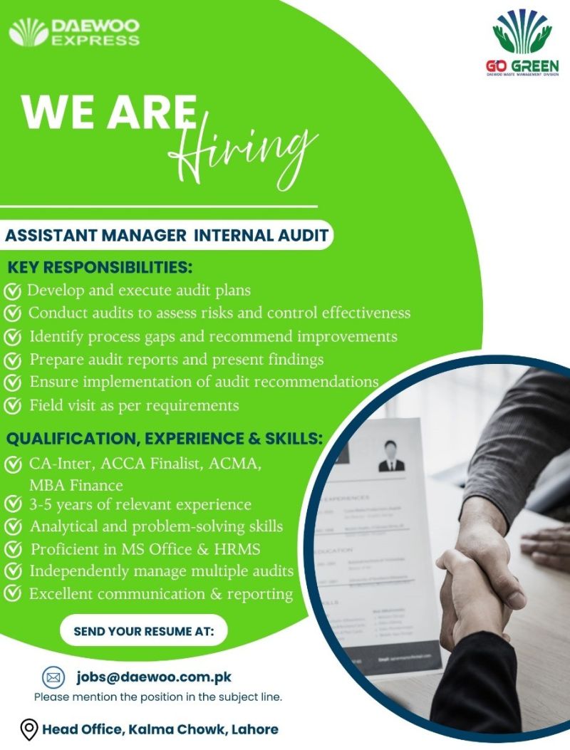 Daewoo Express Jobs Assistant Manager Internal Audit 1