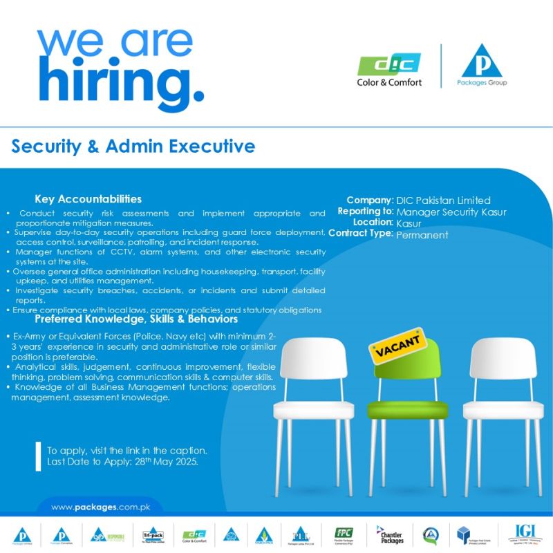 DIC Pakistan Limited Jobs Security & Admin Executive 1