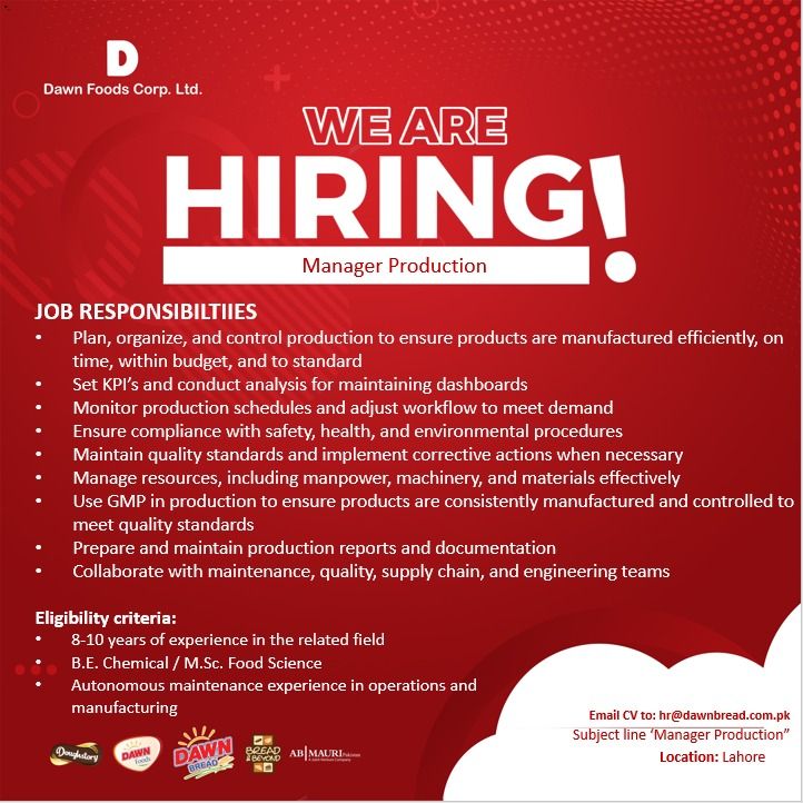 Dawn Bread Corporation Pvt Ltd Jobs May 2025 1