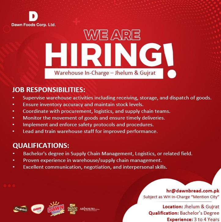 Dawn Bread Jobs Warehouse Incharge 1