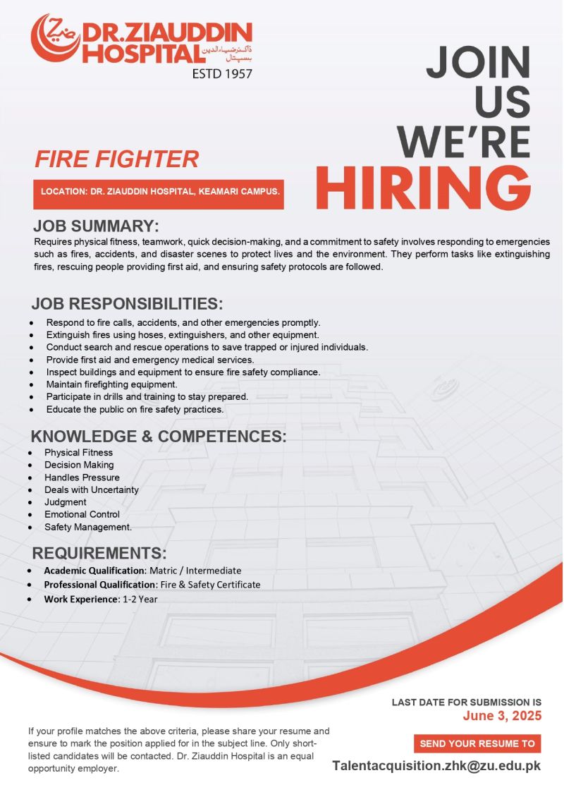 Dr Ziauddin Hospital Jobs Firefighter 1
