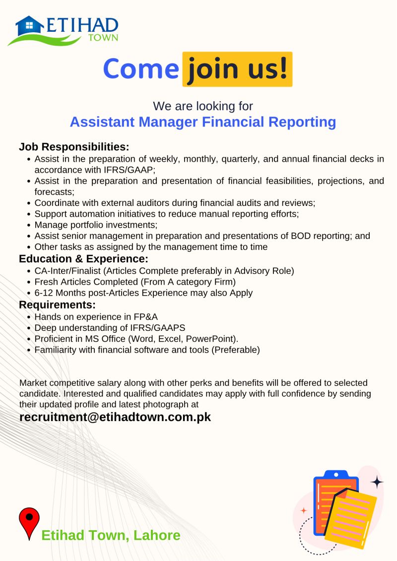 Etihad Town Jobs Assistant Manager Financial Reporting 1