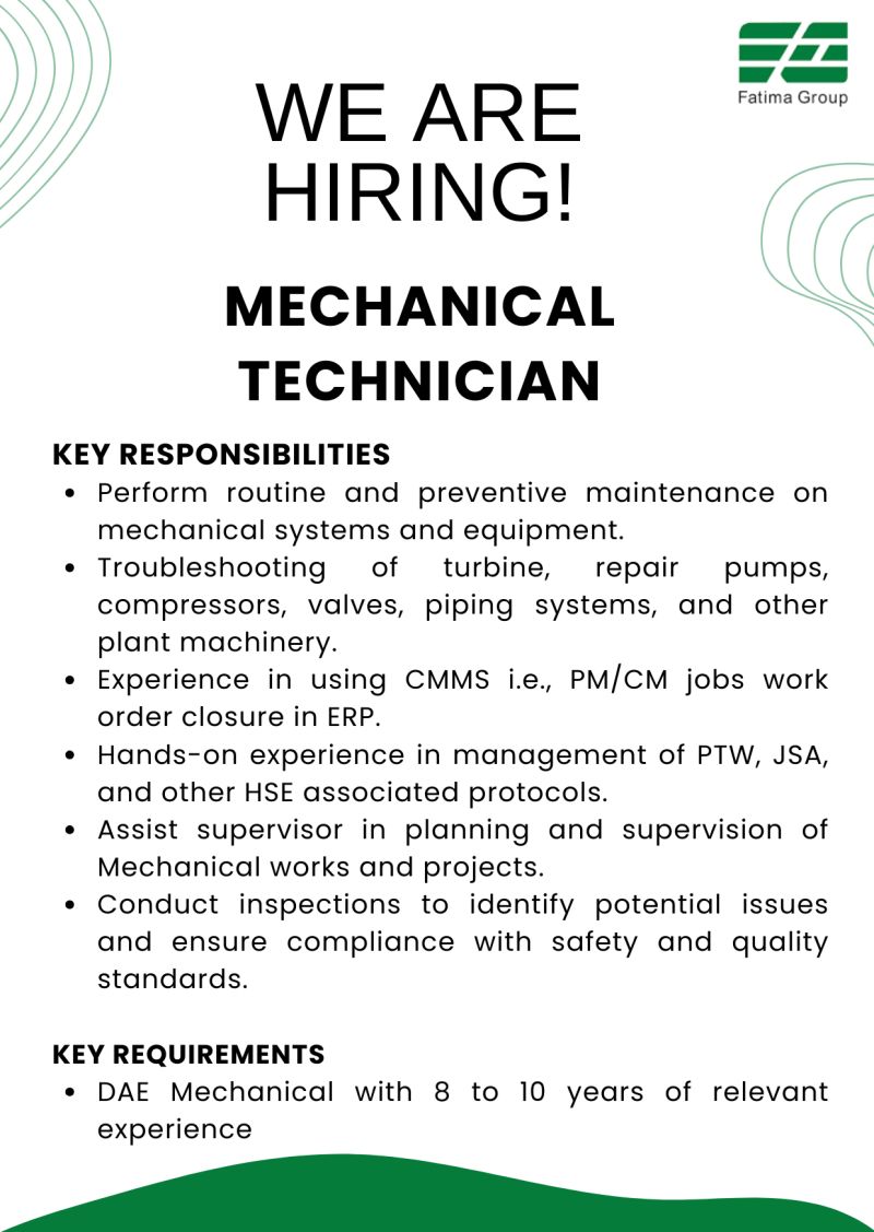 Fatima Group Jobs Mechanical Technician 1