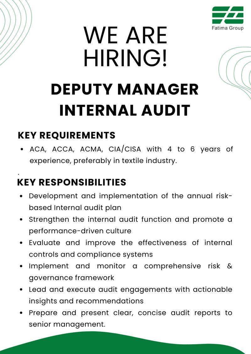 Fatima Group Jobs Deputy Manager Internal Audit 1