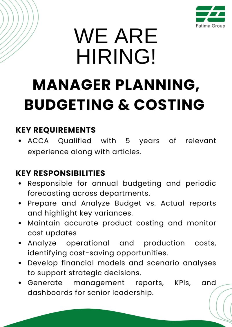 Fatima Group Jobs Manager Planning Budgeting & Costing 1