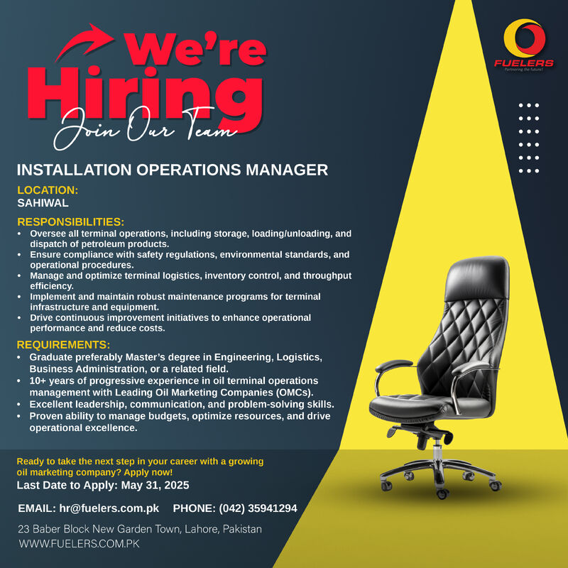 The Fuelers Jobs Installation Operations Manager 1
