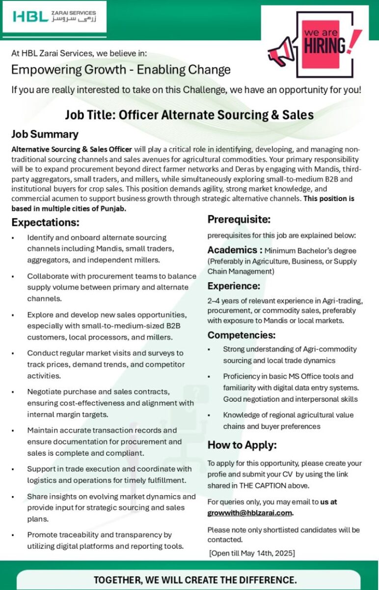 HBL Zarai Services Limited Jobs May 2025 2