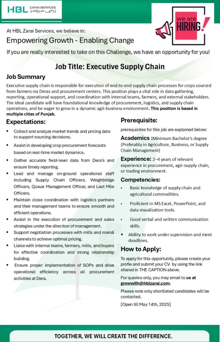 HBL Zarai Services Limited Jobs May 2025 1