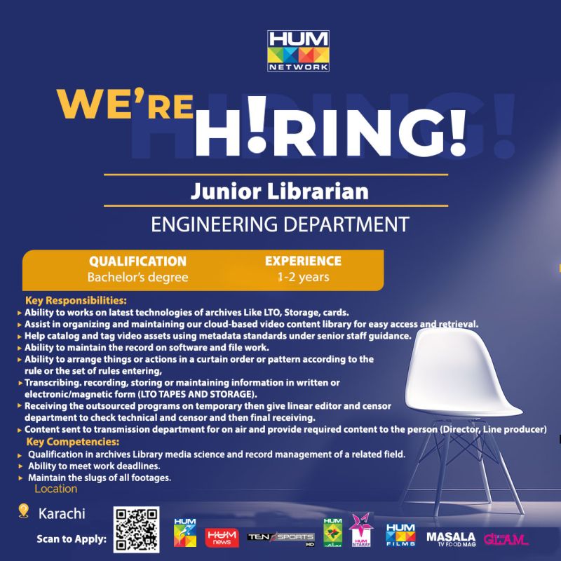 HUM Tv Jobs Junior Librarian 1