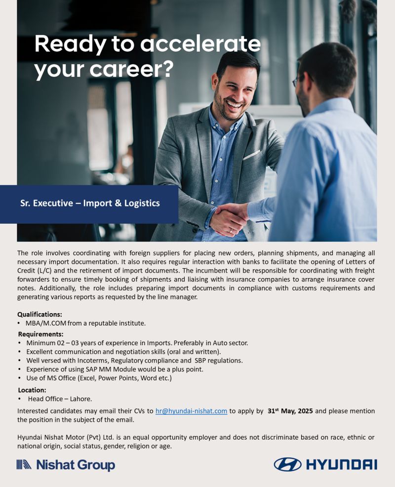 Hyundai Nishat Motor Pvt Ltd Jobs June 2025 2
