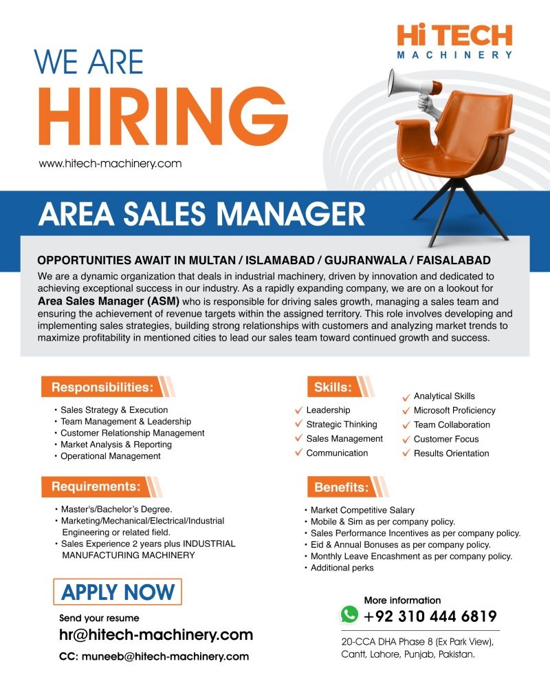 Hi-Tech Machinery Jobs Area Sales Manager 1