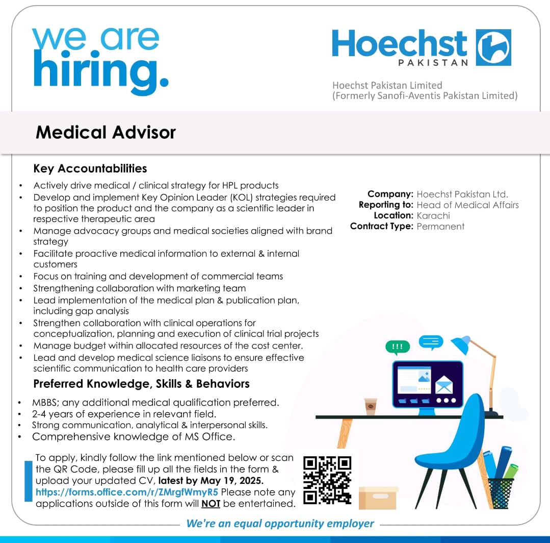 Hoechst Pakistan Limited Jobs Medical Advisor 1