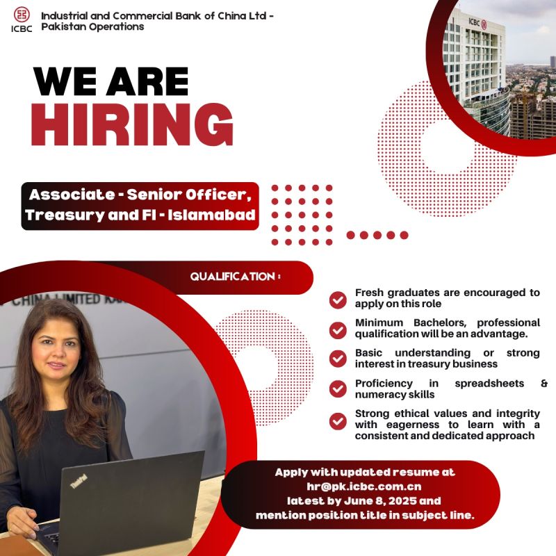 ICBC Pakistan Jobs Associate / Officer / Senior Officer Treasury & FI 1