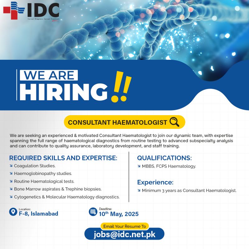 Islamabad Diagnostic Center IDC Jobs Consultant Haematologist 1