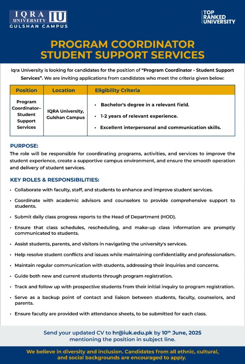 Iqra University Jobs Program Coordinator 1