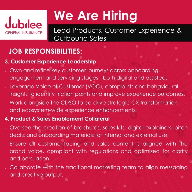 Jubilee General Insurance Jobs Lead Products Customer Experience & Outbound Sales 4