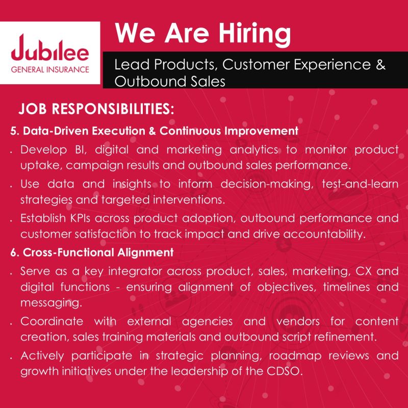 Jubilee General Insurance Jobs Lead Products Customer Experience & Outbound Sales 2