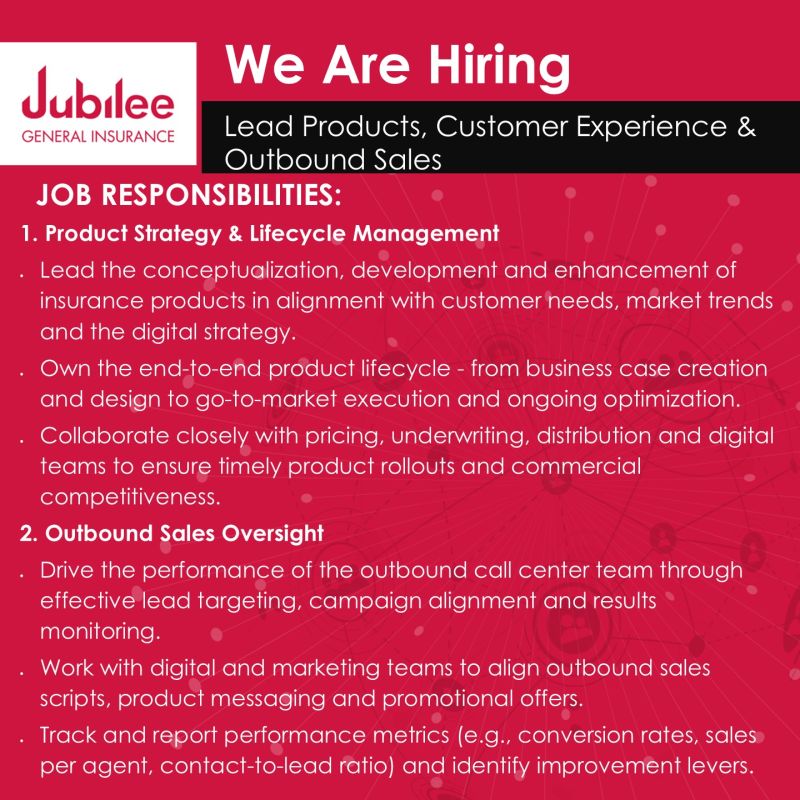 Jubilee General Insurance Jobs Lead Products Customer Experience & Outbound Sales 1