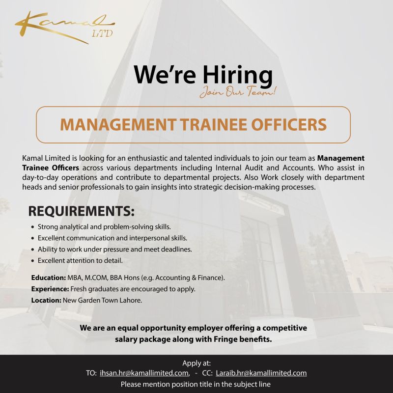 Kamal Limited Jobs Management Trainee Officers 1