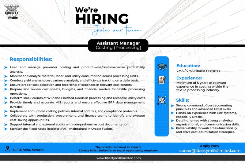 Liberty Mills Limited Jobs Assistant Manager Costing (Processing) 1