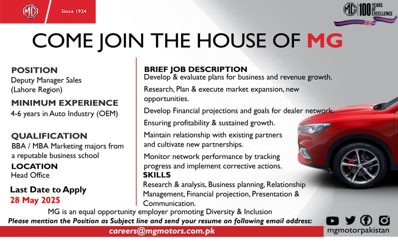 MG Motors Jobs May 2025 2