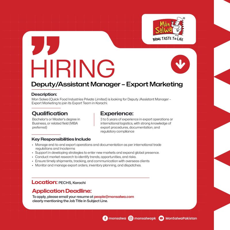 MonSalwa Jobs Deputy/Assistant Manager Export Marketing 1