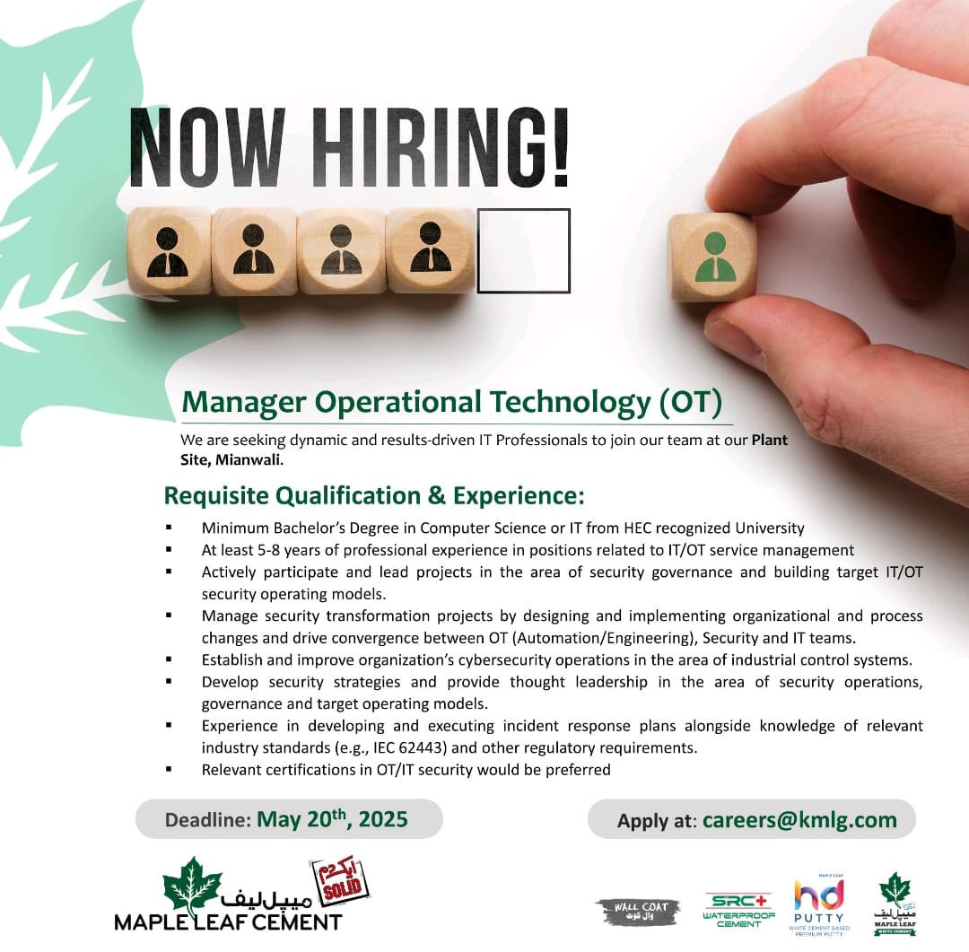 Maple Leaf Cement Factory Ltd Jobs Manager Operational Technology 1