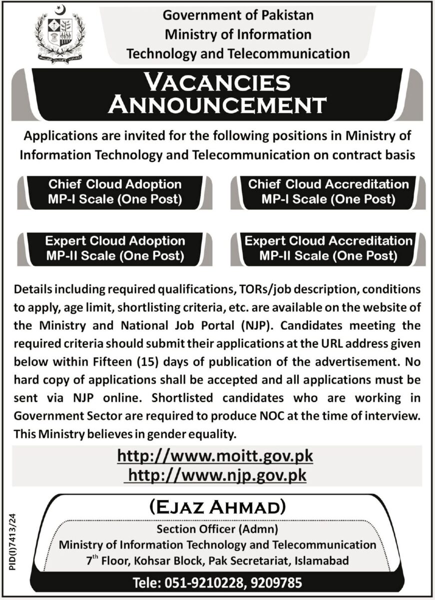 Ministry of Information Technology & Telecommunication Jobs May 2025 1