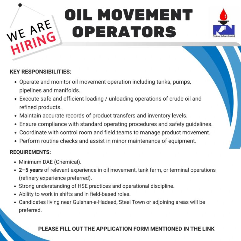 National Refinery Limited Jobs Oil Movement Operators 1