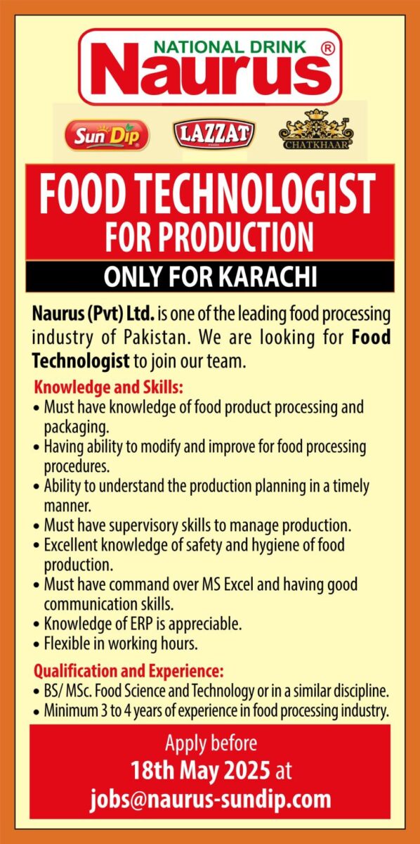 Naurus Pvt Ltd Jobs Food Technologist 1