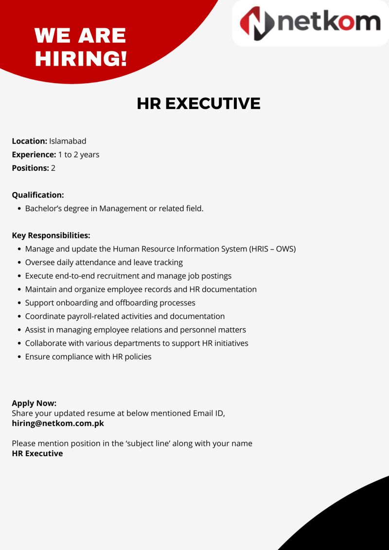 Netkom Technologies Pvt Ltd Jobs HR Executive 1